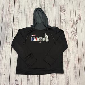 Majestic LA Dodgers Fleece Pullover Hoodie Contrast Sleeves Gray/Black XL